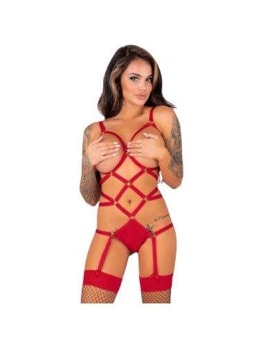 LIVCO CORSETTI FASHION - THIARA LC 20213 SET BODY + STRÜMPFE ROT L/XL