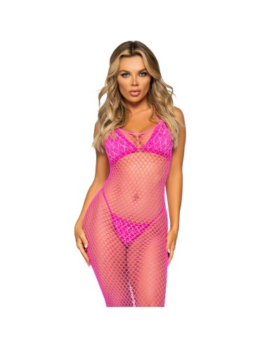 LEG AVENUE - LANGES NETZKLEID PINK EINE GRÖSSE