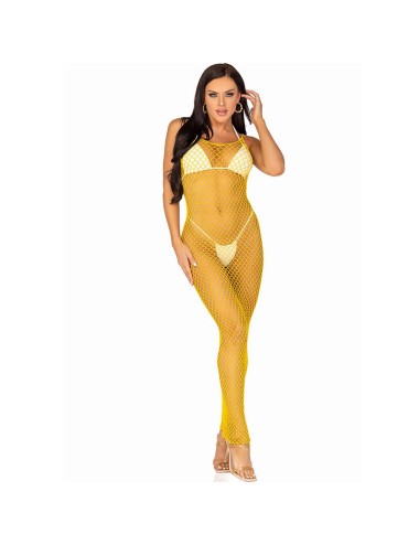 LEG AVENUE - LANGES NETZKLEID GELB EINE GRÖSSE