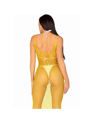 LEG AVENUE - LANGES NETZKLEID GELB EINE GRÖSSE
