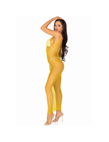 LEG AVENUE - LANGES NETZKLEID GELB EINE GRÖSSE