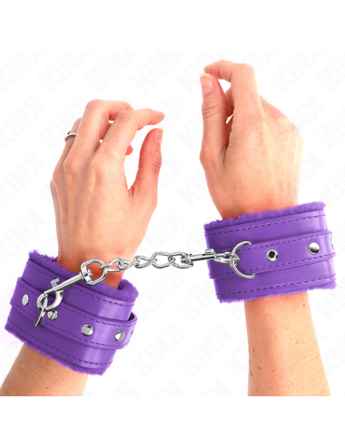 KINK - PREMIUM PELZGEFÜTTERTE HANDGELENKFESSELN LILA MIT LILA GÜRTEL VERSTELLBAR 17-29 CM X 6 CM