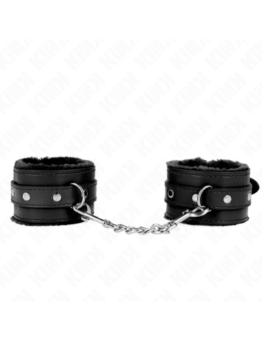 KINK - PREMIUM PELZGEFÜTTERTE HANDGELENKFESSELN SCHWARZ MIT SCHWARZEM GÜRTEL VERSTELLBAR 17-29 CM X 6 CM