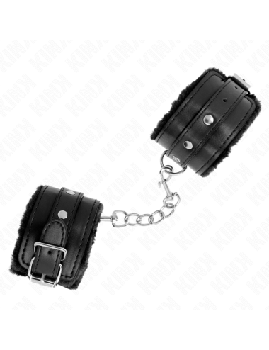 KINK - PREMIUM PELZGEFÜTTERTE HANDGELENKFESSELN SCHWARZ MIT SCHWARZEM GÜRTEL VERSTELLBAR 17-29 CM X 6 CM