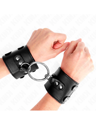 KINK - FESTE HANDGELENKFESSELN MIT RING UND NIETEN VERSTELLBAR SCHWARZ 17-22 CM X 6,5 CM