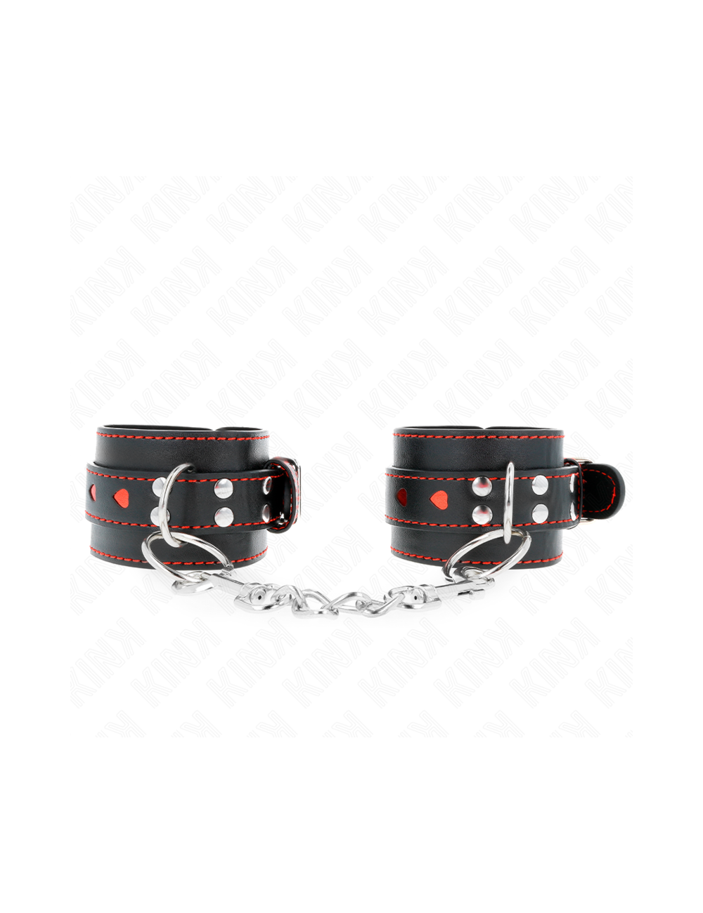 KINK - SCHWARZE HANDGELENKFESSELN MIT ROTER HERZEINLAGE