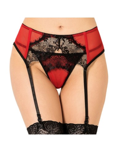 QUEEN LINGERIE - ROTER TANGA MIT SPITZEN-STRUMPFGARTER S/M