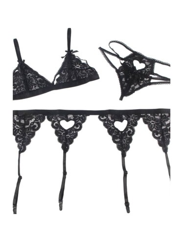 SUBBLIME - SET DREITEILIGES SET BH+ STRUMPFGÜRTEL + STRING S/M