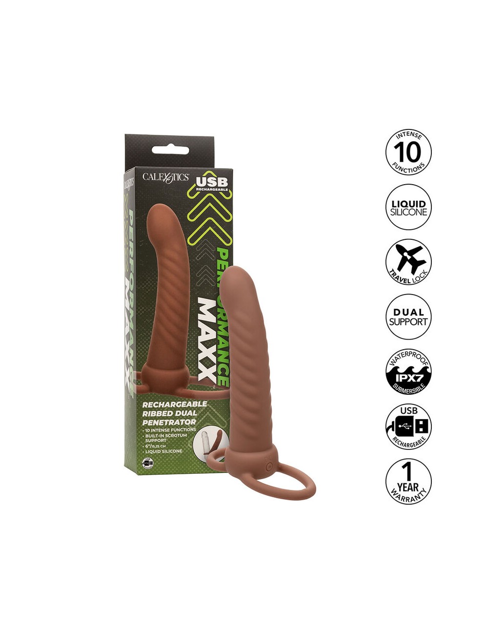 CALEXOTICS - MAXX RIBBED DOUBLE PÉNÉTRATEUR 10 VIBRATIONS MARRON CALEXOTICS - MAXX RIBBED DOUBLE PÉNÉTRATEUR 10 VIBRATIONS MARRON