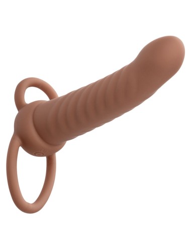 CALEXOTICS - MAXX RIBBED DOUBLE PÉNÉTRATEUR 10 VIBRATIONS MARRON