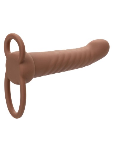 CALEXOTICS - MAXX RIBBED DOUBLE PÉNÉTRATEUR 10 VIBRATIONS MARRON
