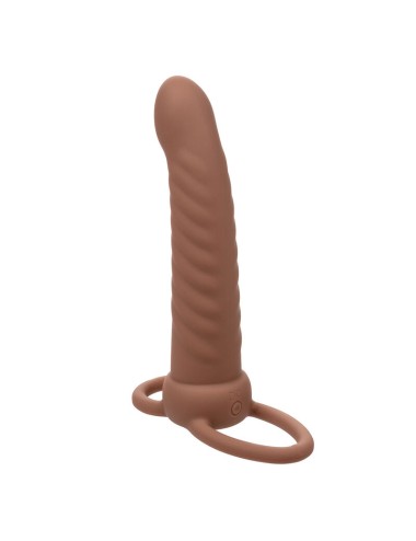 CALEXOTICS - MAXX RIBBED DOUBLE PÉNÉTRATEUR 10 VIBRATIONS MARRON