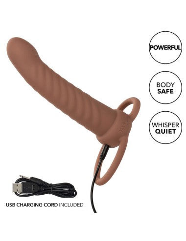 CALEXOTICS - MAXX RIBBED DOUBLE PÉNÉTRATEUR 10 VIBRATIONS MARRON