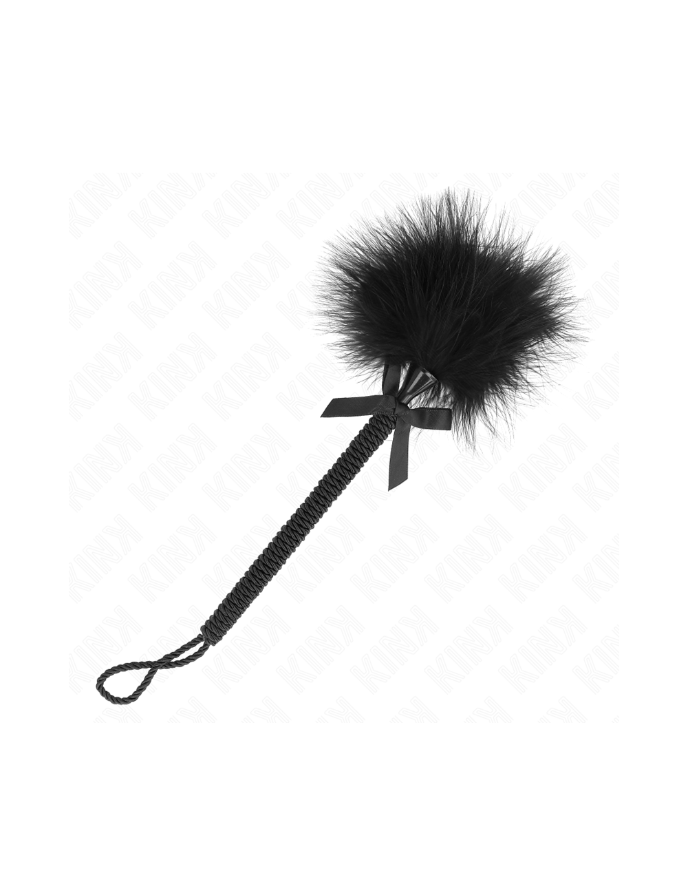 KINK - Baguette en corde de nylon avec plumes chatouillantes et noeud noir 25 cm