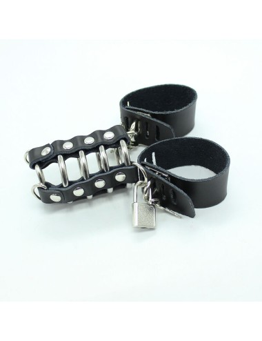 OHMAMA FETISH - CAGE  PÉNIS AVEC ANNEAUX MÉTALLIQUES ET SANGLE EN CUIR