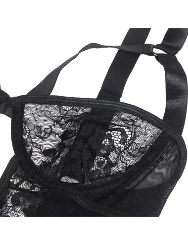 SUBBLIME - TEDDY AVEC JARRETIÈRE AVEC DÉTAIL DENTELLE ET BANDES NOIR L/XL