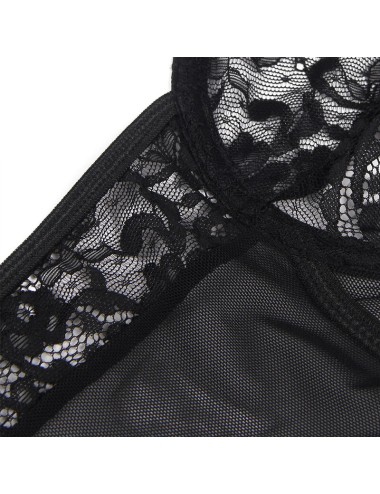 SUBBLIME - TEDDY AVEC JARRETIÈRE AVEC DÉTAIL DENTELLE ET BANDES NOIR L/XL