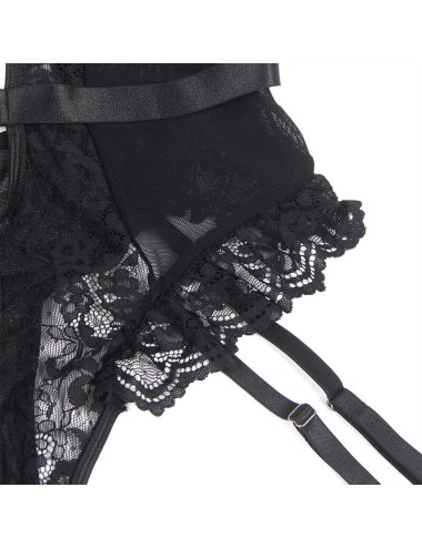 SUBBLIME - TEDDY AVEC JARRETIÈRE AVEC DÉTAIL DENTELLE ET BANDES NOIR L/XL