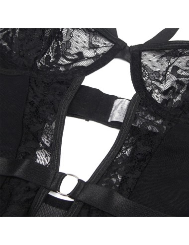 SUBBLIME - TEDDY AVEC JARRETIÈRE AVEC DÉTAIL DENTELLE ET BANDES NOIR L/XL