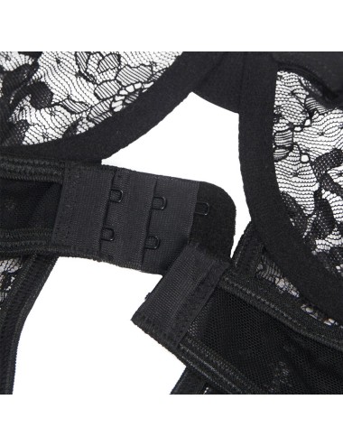 SUBBLIME - TEDDY AVEC JARRETIÈRE AVEC DÉTAIL DENTELLE ET BANDES NOIR L/XL