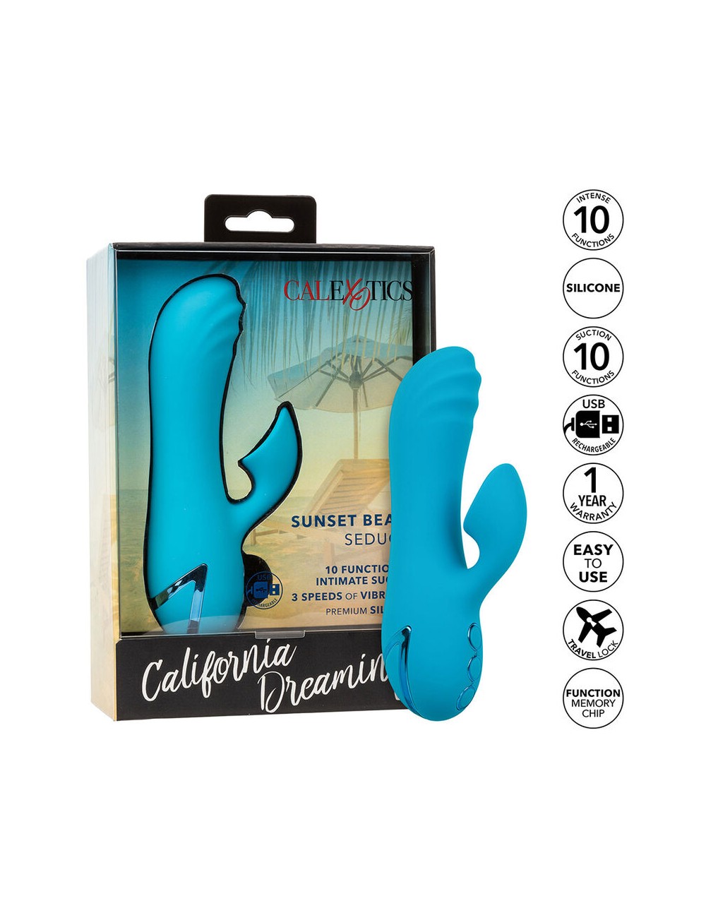 CALEXOTICS - SUNSET BEACH SEDUCER VIBRATEUR & STIMULATEUR 10 FONCTIONS BLEU CALEXOTICS - SUNSET BEACH SEDUCER VIBRATEUR & STIMULATEUR 10 FONCTIONS BLEU