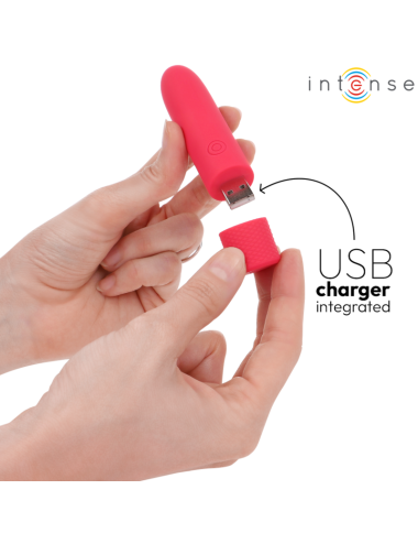INTENSE - SYMONE USB WIEDERAUFLADBARER VIBRIERENDER BULLET 8 VIBRATIONEN ROT 10 X 2,2 CM