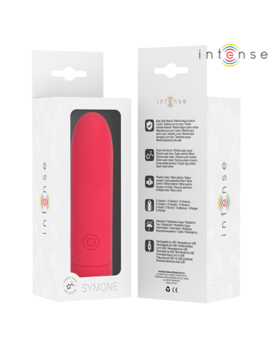 INTENSE - SYMONE USB WIEDERAUFLADBARER VIBRIERENDER BULLET 8 VIBRATIONEN ROT 10 X 2,2 CM