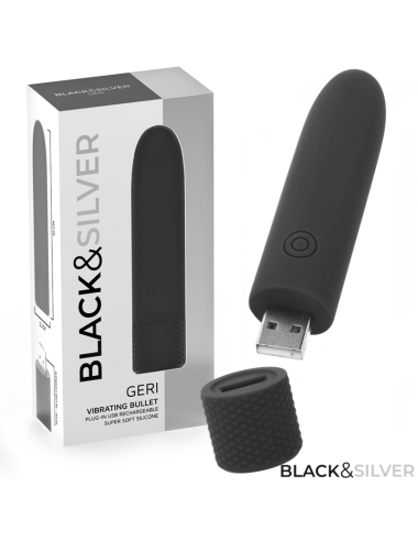 BLACK & SILVER - GERI USB WIEDERAUFLADBARER VIBRIERENDER BULLET 8 VIBRATIONEN SCHWARZ 10 X 2