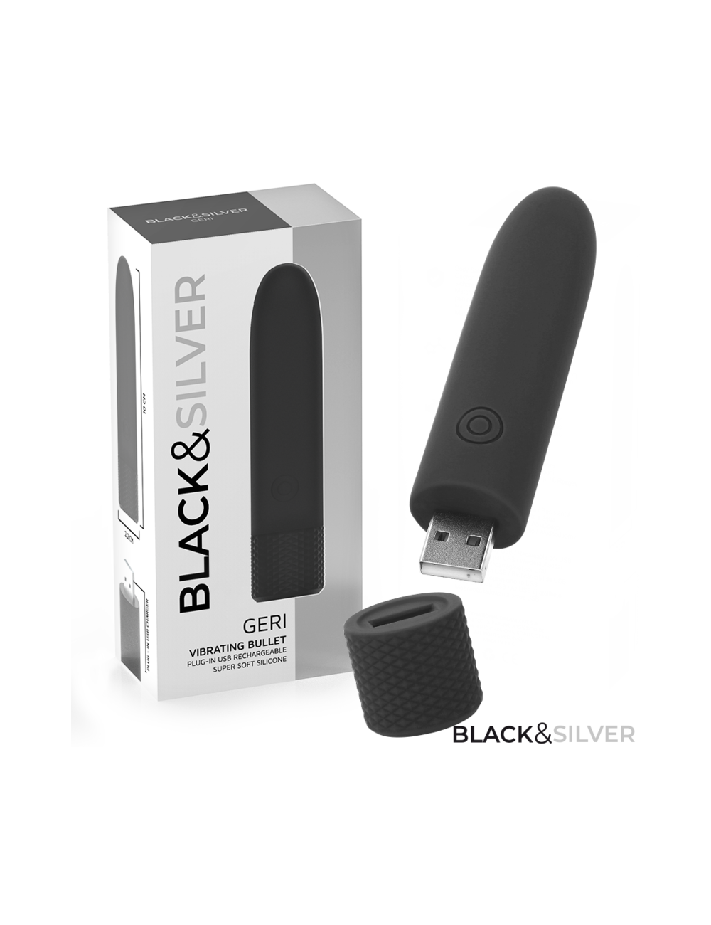 BLACK & SILVER - GERI USB WIEDERAUFLADBARER VIBRIERENDER BULLET 8 VIBRATIONEN SCHWARZ 10 X 2