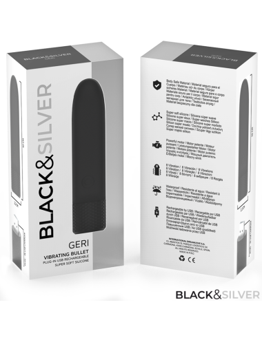 BLACK & SILVER - GERI USB WIEDERAUFLADBARER VIBRIERENDER BULLET 8 VIBRATIONEN SCHWARZ 10 X 2,2 CM