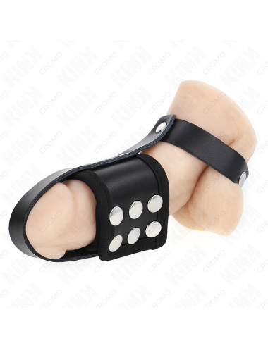 KINK - PENISKÄFIGRING AUS LEDER MIT VERSTELLBAREM BESCHICHTETEM HOCKENTRENNERGURT