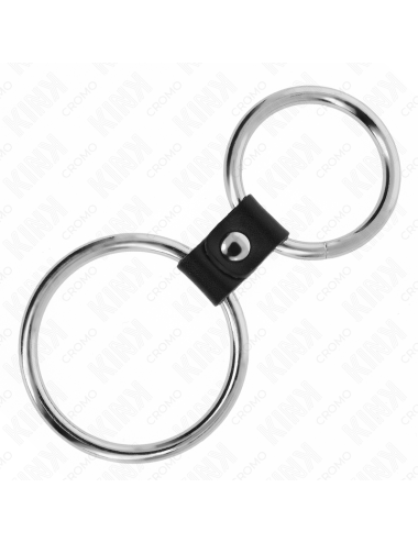 KINK - DOPPELTER PENISRING AUS METALL 3,7 CM BIS 5 CM VERBUNDEN DURCH LEDERBAND MODELL 1