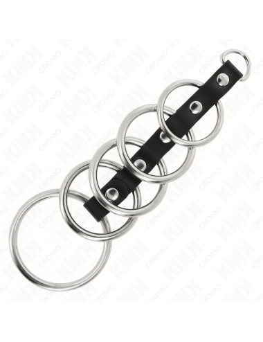 KINK - 5 METALL PENISRINGE 3,2 CM BIS 5 CM DURCH LEDER VERBUNDEN