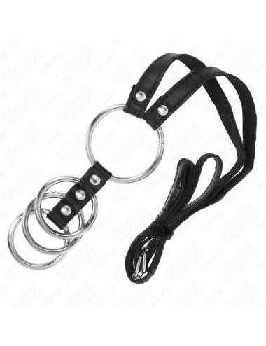 KINK - 4 VERBUNDENE PENISRINGE AUS METALL 3,8 CM BIS 5 CM MIT LEDERGURTE 112 CM