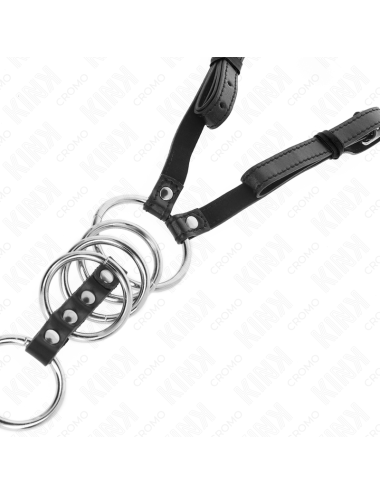 KINK - 5 PENISRINGE 3,8 CM BIS 5 CM METALL MIT LEDERGURT 112 CM