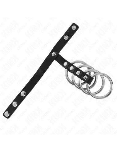 KINK - 4 METALL PENISRINGE 3,8 CM VERBUNDEN MIT LEDERBAND 22 X 1,5 CM UND DRUCKVERSCHLUSS