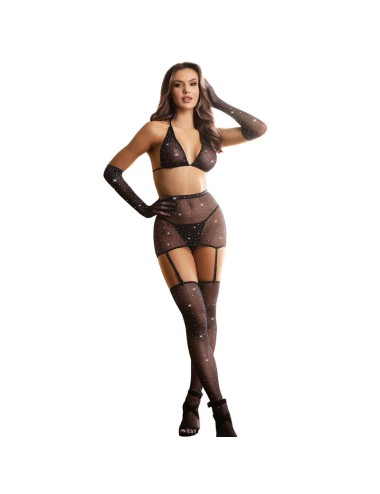 SUBBLIME - 952174 NETZ-BODYSTOCKING MIT HANDSCHUHEN UND DIAMANTEN SCHWARZ EINE GRÖSSE