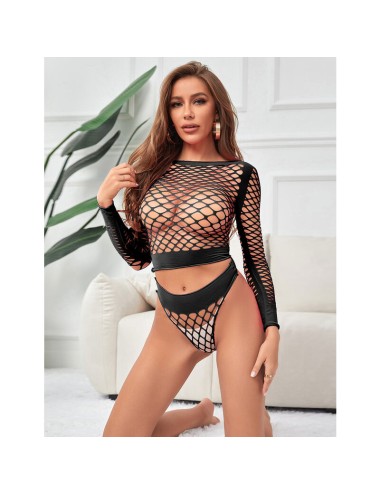 SUBBLIME - 952228 2-TEILIGER LANGRMELIGER NETZ-BODYSTOCKING SCHWARZ EINE GRÖSSE