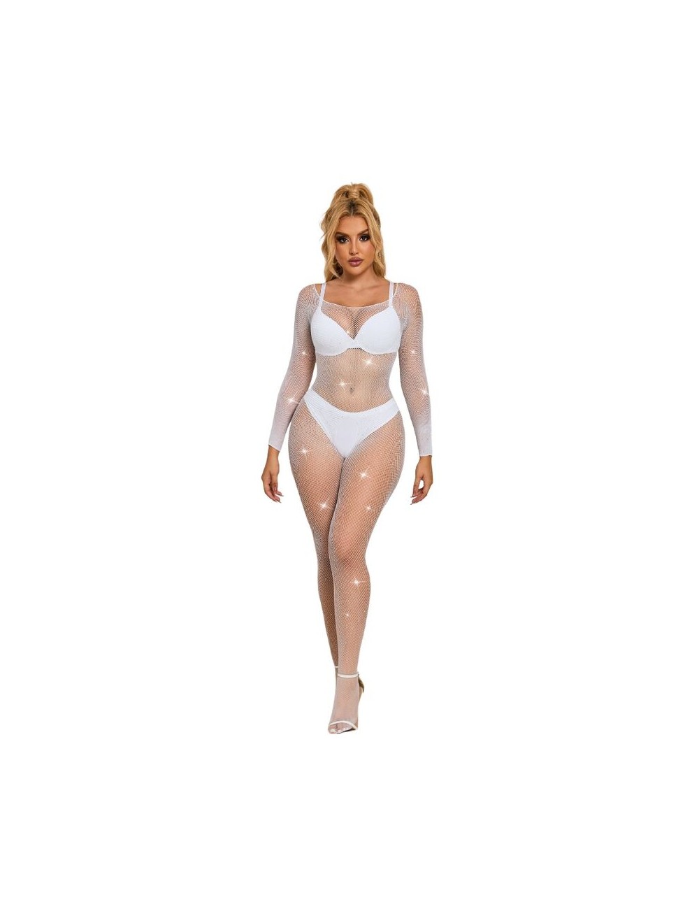 SUBBLIME - 952396 NETZ-BODYSTOCKING MIT DIAMANTEN LANGARM WEISS EINE GRÖSSE SUBBLIME - 952396 NETZ-BODYSTOCKING MIT DIAMANTEN LANGARM WEISS EINE GRÖSSE