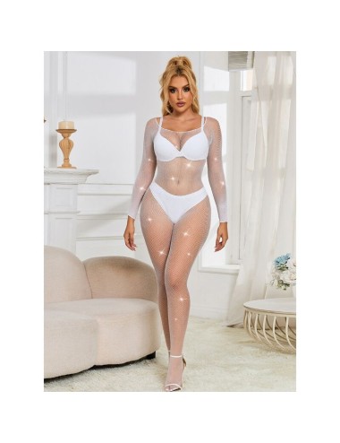 SUBBLIME - 952396 NETZ-BODYSTOCKING MIT DIAMANTEN LANGARM WEISS EINE GRÖSSE