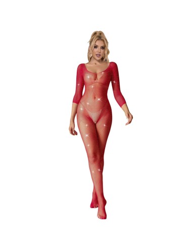 SUBBLIME - 952419 NETZ-BODYSTOCKING MIT DIAMANTEN LANGARM ROT EINE GRÖSSE