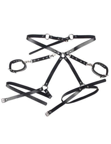 SUBBLIME - 953690 HANDSCHELLEN MIT BONDAGE-GÜRTEL SCHWARZ EINE GRÖSSE