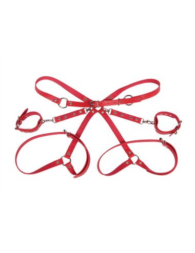 SUBBLIME - 953706 HANDSCHELLEN MIT BONDAGE-GÜRTEL ROT EINE GRÖSSE