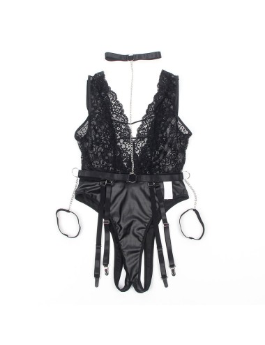 SUBBLIME - 954383 SEXY BODY MIT STRUMPFGÜRTEL SCHWARZ S/M