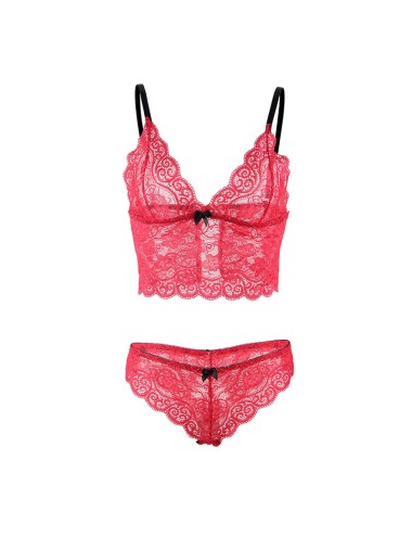 SUBBLIME - 953904 NACHTHEMD + HÖSCHEN AUS SEIDE UND SPITZE ROT L/XL