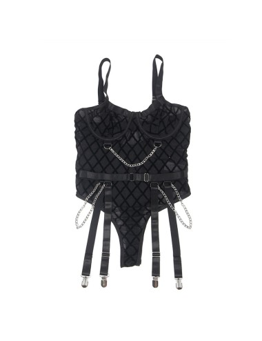 SUBBLIME - 954260 KÖRPER MIT KETTEN + STRUMPFGÜRTEL SCHWARZ S/M