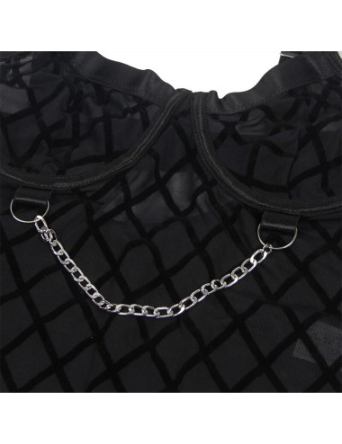 SUBBLIME - 954260 KÖRPER MIT KETTEN + STRUMPFGÜRTEL SCHWARZ S/M