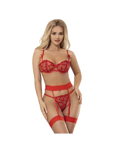 SUBBLIME - 954338 BH + STRING + STRUMPFGÜRTEL MIT HERZDRUCK ROT L/XL
