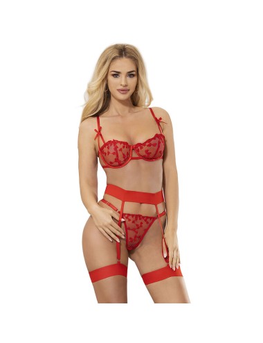 SUBBLIME - 954338 BH + STRING + STRUMPFGÜRTEL MIT HERZDRUCK ROT L/XL