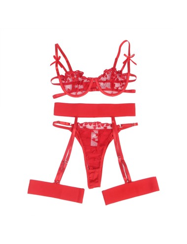 SUBBLIME - 954338 BH + STRING + STRUMPFGÜRTEL MIT HERZDRUCK ROT L/XL